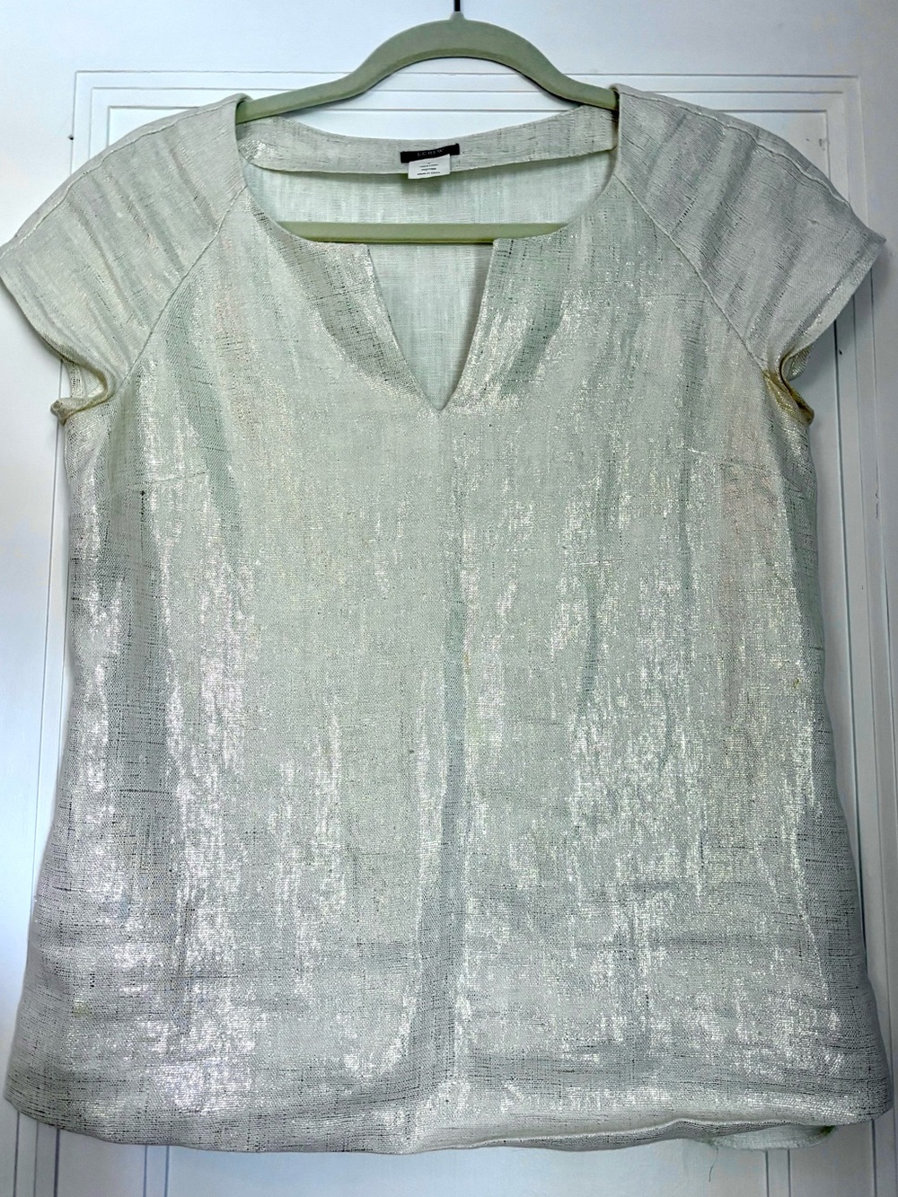 J. Crew iridescent linen Cap-Sleeve V-Neck Women’s Top
